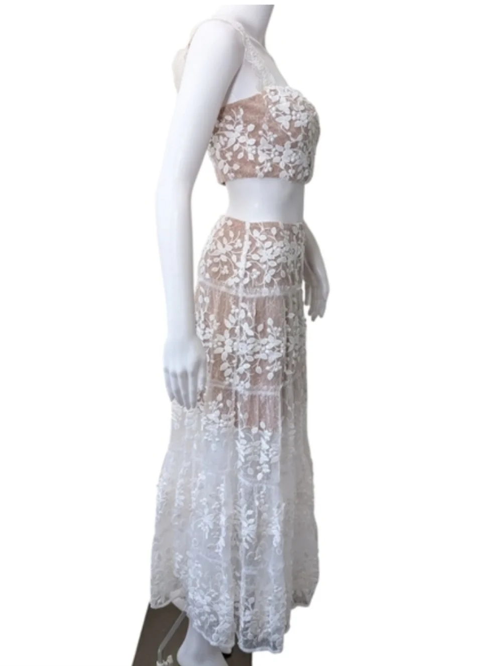 Bronx & Banco Megan Two-piece Set Top Skirt Lace White Size XS Wedding Bridal - Picture 9 of 16